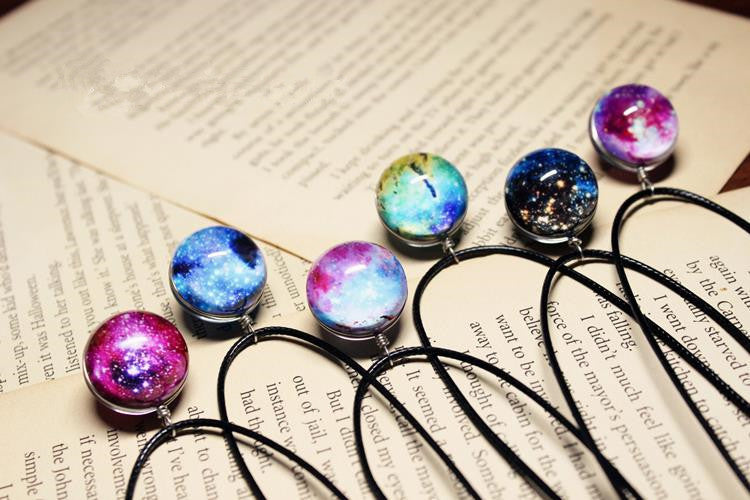 Super Cute Harajuku Planet and Stars Glass Ball Galaxy Necklaces