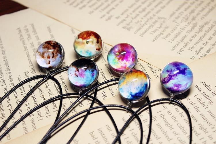 Super Cute Harajuku Planet and Stars Glass Ball Galaxy Necklaces