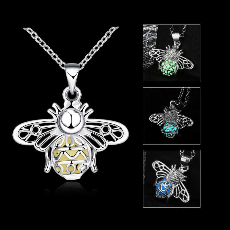 Honey Bee Necklace - with a Fluorescent Stone and Locket